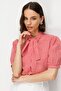 4900 Women's Gingham Patterned Scarf Collar Balloon Sleeve Shirt Red - 5