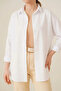 Women's Oversize Basic Cotton White Hijab Shirt - 5