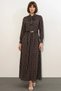 Women's Scarf Collar Belted Polka Dot Brown Hijab Dress - 4