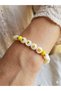 Natural Stone Round Cut Stone and Flat Yellow Evil Eye Beaded Stone Women's Bracelet Gift - 2