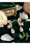 Brass Gold Color Zircon Stone Crane Bird Model Dangle Earrings