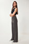 Wide Leg Ribbed Modal Trousers Lub0348 Anthracite - 4