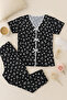 Women's Black and White Heart Patterned Short Sleeve Stylish Pajama Set - 8