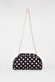 Women's Nehir Black-White Polka Dot Lined Handbag and Shoulder Bag with Removable Chain Strap