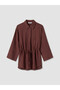 Özmarka New Season Burgundy Textured Oversize Women's Shirt - 5