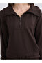 Brown Petite Polo Collar Women's Sweatshirt - 4