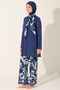 Indigo Patterned Full Covered Hijab Swimsuit Long Sleeve Zippered 25636-26 Navy Blue - 2