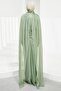 Mint Green Shoulder Cape Pearl Embellished Evening Dress - 5