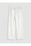 White Elastic Waist Linen Blend Women's Trousers - 6