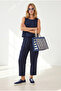 Women's Navy Blue Top Blouse Bottom Pocketed Pants Soft Textured Set Tkm-19000411 - 2