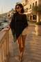 Black Cotton Viscose Transparent Pareo Poncho – Summer Beach Top - 5