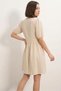 Women's Tie Collar Gathered Ruffle Detailed Short Sleeve Cream Dress - 6