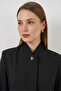 Women's Hakim Collar Oversize Cut Buttoned Black Jacket - 3