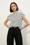 Women's Round Neck Short Sleeve Polka Dot White Blouse - 2