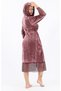 Premium Women's Hooded Jacquard Lace Niki Velvet Bamboo Cotton Dressing Gown - 6