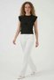 Women's Round Neck D Floral Detailed Short Sleeve Black Blouse - 4