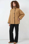 Women's High Collar Embroidered Edge Detailed Cotton Mustard Jacket - 2