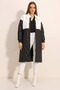 Women's Shirt Collar Plush Detailed Oversize Quilted Patterned White Coat - 5