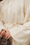 Women's Crew Neck Waist Tie Shirt Cream - 5