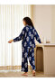 Navy Blue Relaxed Printed Collar Shirt and Pyjama Set - 2
