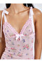 Light Pink Floral Slip with Thigh High Slit and Brief - 3