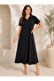 Women's V-Neck Relaxed Fit Midi Length Viscose Two-Thread Dress - 2