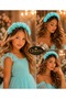 Turquoise Blue Aqua Green Floral Pearl Embellished Crown Henna Engagement Bridesmaid Special Occasion Women's Children's Tiara - 2