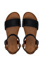 Women's Genuine Leather Black Flat Sandals - 5