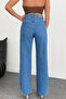 Women's Light Blue Jeans with Wide Leg Skirt - 3