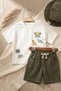 Boy's 100% Cotton Safari Themed Cream T-Shirt and Brown Shorts Set - 3-Piece Combination Including Hat - 5
