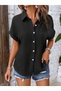 Women's Short Sleeve Collared Buttoned Front Muslim Shirt