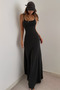 New Season Women's Black Flowy Sandy Fabric Rope Strap Round Neck Maxi Dress - Timeless Elegance Series - 5