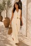 Women's Linen Textured Vest and Pants 2-Piece Set - Yellow