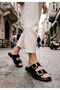 Black Suede Double-Strapped Accessory Belt Design Daily Comfort Slippers - 2