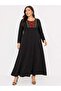 Women's Plus Size Black Kilim Pattern Collared Viscose Combed Cotton Stylish Dress - 2