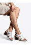 Genuine Leather White 6 cm Thick Heeled Women's Sandals - 2