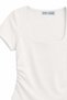 1006 Women's Cotton Square Neck Side Gather Detailed Basic Crop T-Shirt Blouse White - 3