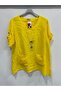 Women's Yellow Italian Folded Short Sleeve Oversize Linen Tunic Size 40 - 46
