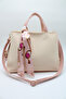 Women's Cream Powder Large Size Inner Pocket Double Handle Scarf Detailed Useful Cross Strap Hand and Shoulder Bag - 4