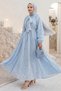 Baby Blue Embroidered Dress with Lace-Up Collar and Belt
