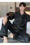 Men's 2-Piece Pyjama Set Long Sleeves Sleepwear Sets Satin Checked Printing Sleepwear Pajamas Pants