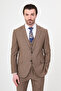Striped Slim Fit Mono Collar Classic Men's Suit Brown - 45473.26Y - 4