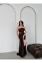 Brown Strapless Waist Detailed Sequined Evening Dress - 3