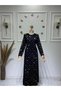 Women's New Season Collar Stone Detailed Glittery Piece Mother's Dress