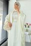 Premium Stone Embroidered Sand Satin Abaya Set - Ecru - 7