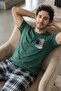 Green Plaid Pocket Detail Short Sleeve Men's Pajama Set - 3