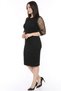 Women's Plus Size Black Tulle Gilded Three Quarter Sleeve Midi Length Dress 12m-2390 - 3
