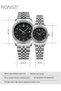 Couple Quartz Watch Set Stainless Steel Strap Round Dial with Rhinestone Decoration Luxurious Luminous Waterproof Calendar Analog Wristwatch Gift for Men and Women Black Silver - 3