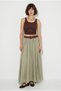 Women's Green 100% Cotton Pleated Lined Belt Detailed Maxi Skirt De261079 60286313 - 3