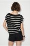 Women's Black Ecru Boat Neck Bat Sleeve Mercerized Cotton Knitwear Blouse Tk261058 60286223 - 5